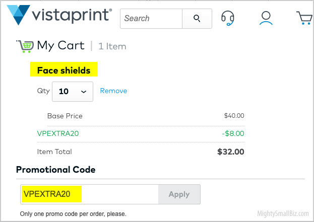 face shields coupon vistaprint