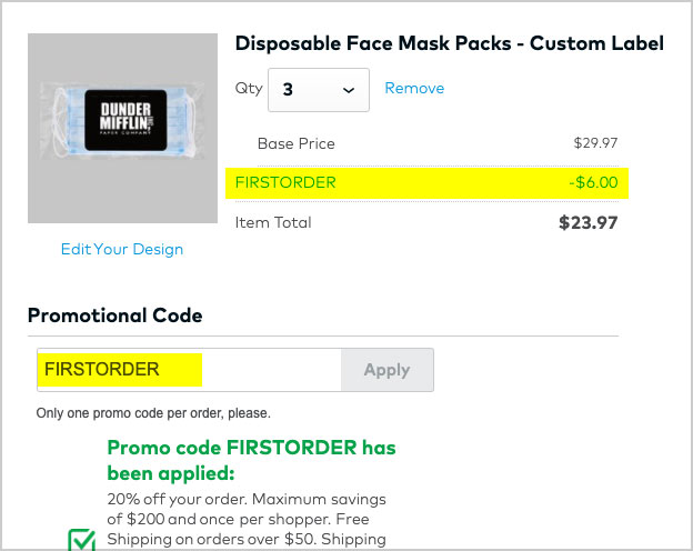 disposable mask coupon applied