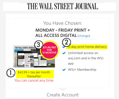 wsj subscribe cost per month